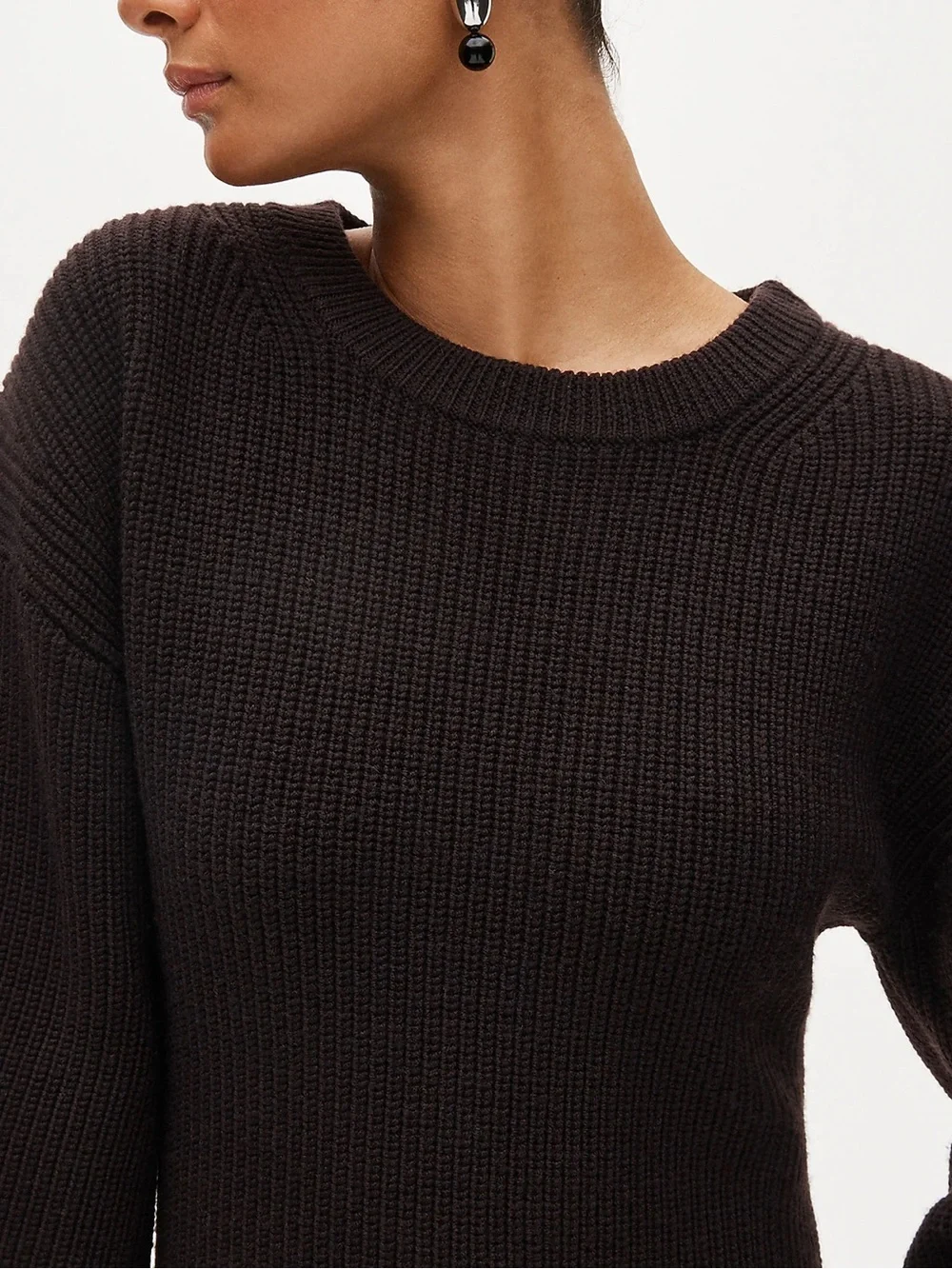 NWT J. Crew Dark Brown Ribbed Fitted-Waist Crewneck Sweater - Merino Wool - XXS